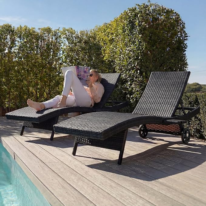 Polibi 80" Patio Wicker Chaise Lounge Chairs Set of 2 - Photo 1