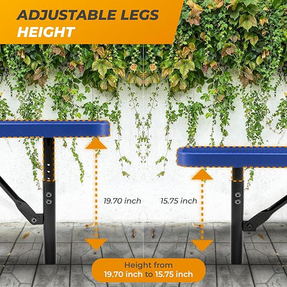 Heavy-Duty Outdoor Metal Bench, Thermoplastic-Coated, Inground, Weatherproof, Commercial-Grade for Parks, Gardens, Patios, Stores & More (4 Ft - Inground, Blue)