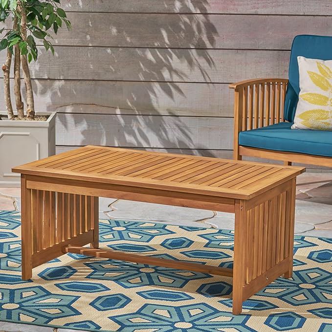 Merax Outdoor Acacia Wood Coffee Table, All-Weather Patio Tables for Outside, Backyard, Porch, Garden, Balcony, Poolside, Brown + Antique Bronze