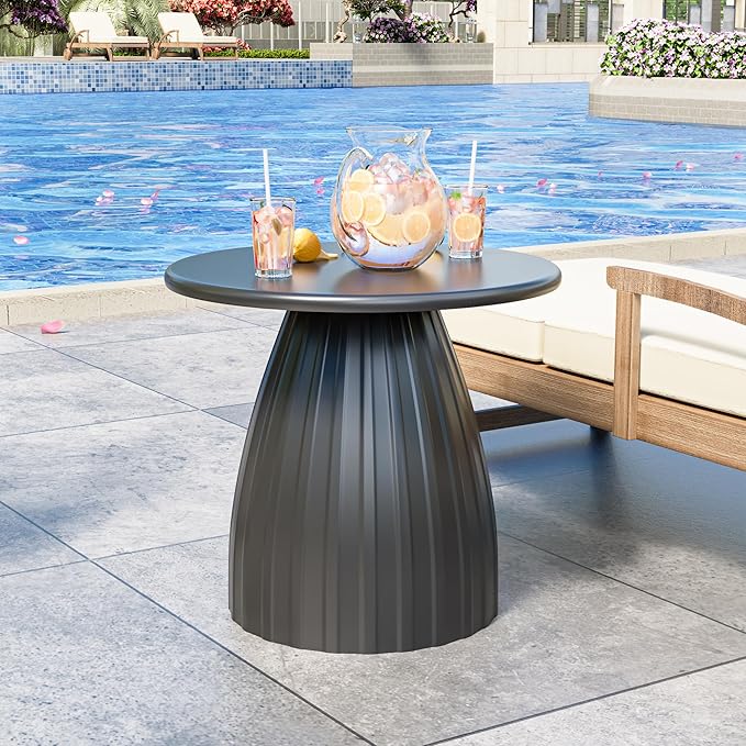 Round Metal Outdoor Patio Side Table, Black Small Patio End Table, Steel Outdoor Accent Table for Garden, Pool, Deck, Balcony, Yard, Living Room, Weather Resistant, No Assembly