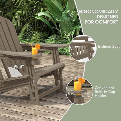 WestinTrends Tool-Free Assembly Outdoor Patio HDPE Plastic Adirondack Chair with Cup Holder, Weathered Wood