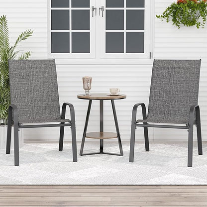 Patio Chairs Set of 2, Outdoor Dining Chairs Stackable for All Weather, Breathable Metal Modern Outside Furniture Chair for Pool Side, Garden, Backyard Deck, Dark Grey