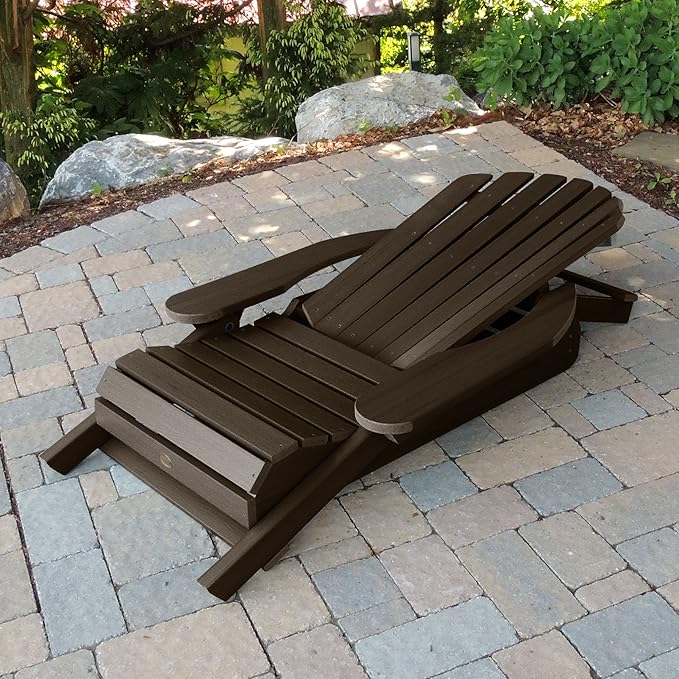 highwood AD-KITCHL5-ACE Hamilton Folding & Reclining Adirondack Chair with Ottman and Cup Holder, Weathered Acorn