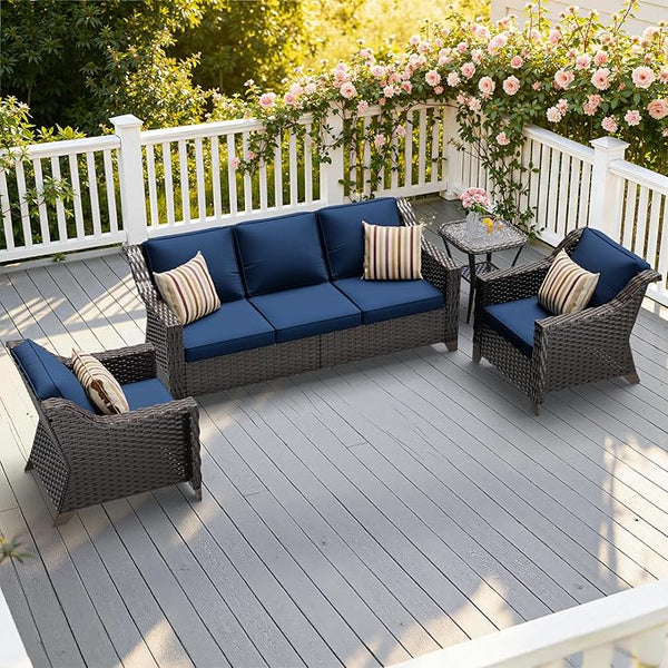 4 Pieces Patio Conversation Furniture Set - 1 Sofa, 2 Armchairs, 1 Side Table - Photo 1