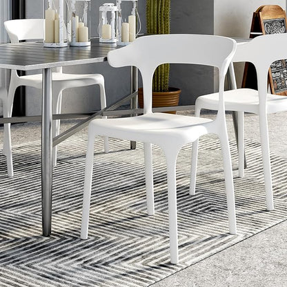 VECELO 4 Pack Plastic Stacking Chairs, Stackable Dining Chairs for Kitchen Restaurant Patio, Portable Indoor Outdoor Use, No Assembly Required, White
