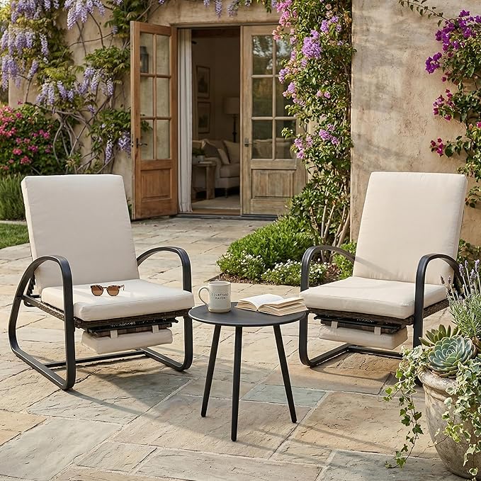 Outdoor Chaise Lounge Chairs Set with Table, 5-Position Adjustable Patio Recliner, Conversation Furniture for Deck, Lawn, Garden, Khaki