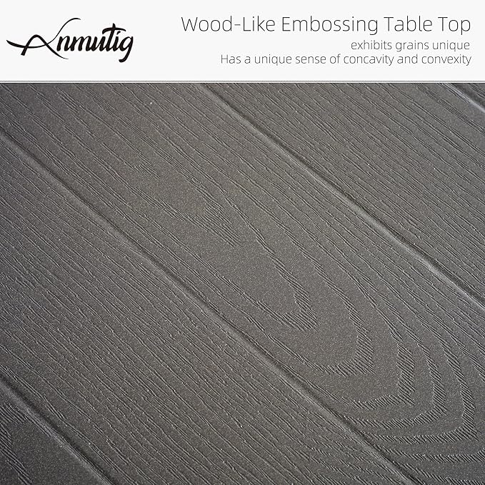 Wood-Like Embossing Rectangle Outdoor Patio Dining Table with Adjustable Umbrella Hole for 6 Person - 63" x 38" x 28"