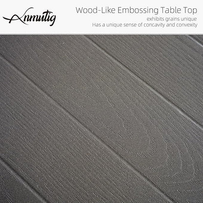 Wood-Like Embossing Rectangle Outdoor Patio Dining Table with Adjustable Umbrella Hole for 6 Person - 63" x 38" x 28"