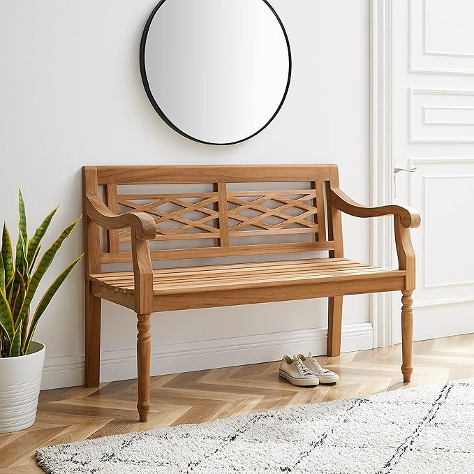 Crosley Furniture Olivier 2-Person Teak Wood Indoor Outdoor Bench for Outside Patio, Garden, Porch, Teak