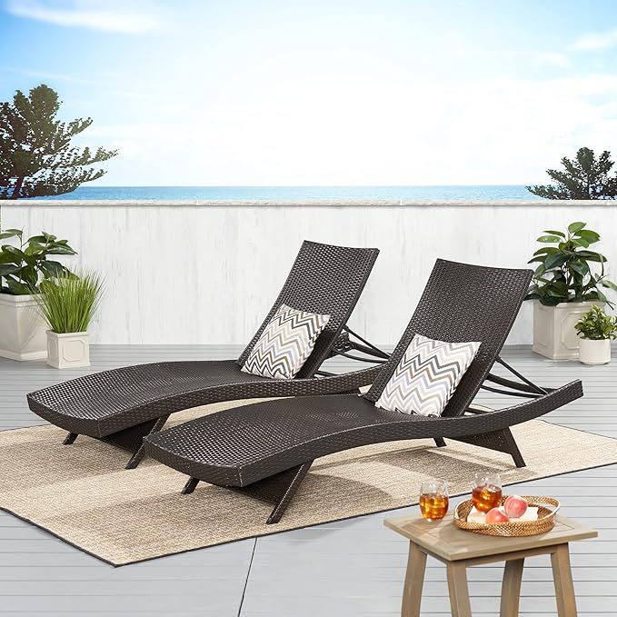 Christopher Knight Home Salem Outdoor Wicker Adjustable Chaise Lounge Chair, 2-Pcs Set, Multibrown - Photo 2
