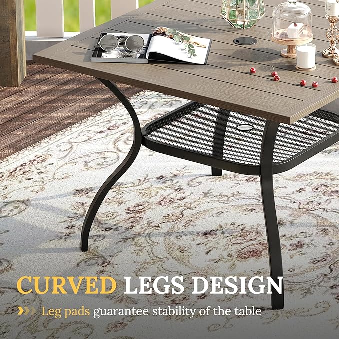 VICLLAX 37.8" Square Outdoor Patio Table, All Weather Metal Outdoor Dining Table for Lawn Garden, Grey Wood-Like Tabletop