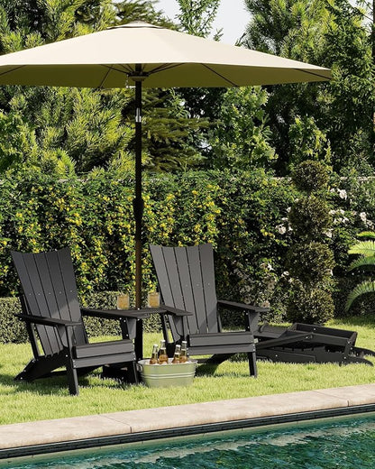 GREENVINES Folding-Adirondack-Chairs-Set-of-2 | HDPE Plastic | Arch Series | Fire Pit Chair | with Connecting Tray | Removable Table | All Weather | for Outdoor Patio Deck Poolside | Black