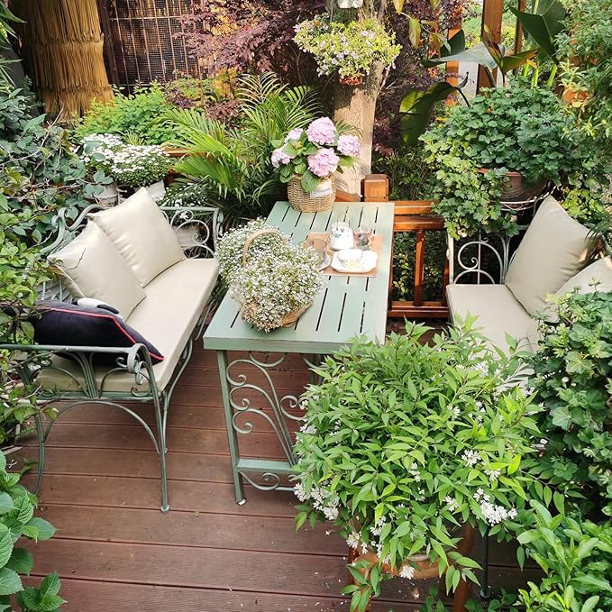 Outdoor Bench, Metal Garden Bench, Romance Two Seat Bench for Front Porch, Patio, Park and Yard(White)