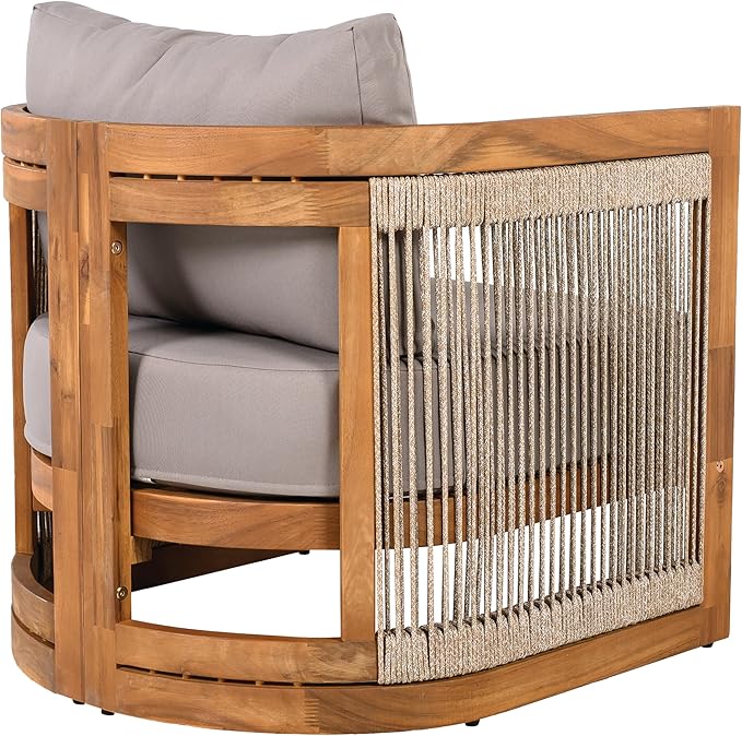 Merax Acacia Wood Outdoor Club Chair, Woven Rope Accents Design, Wooden Patio Accent Chair - Photo 5