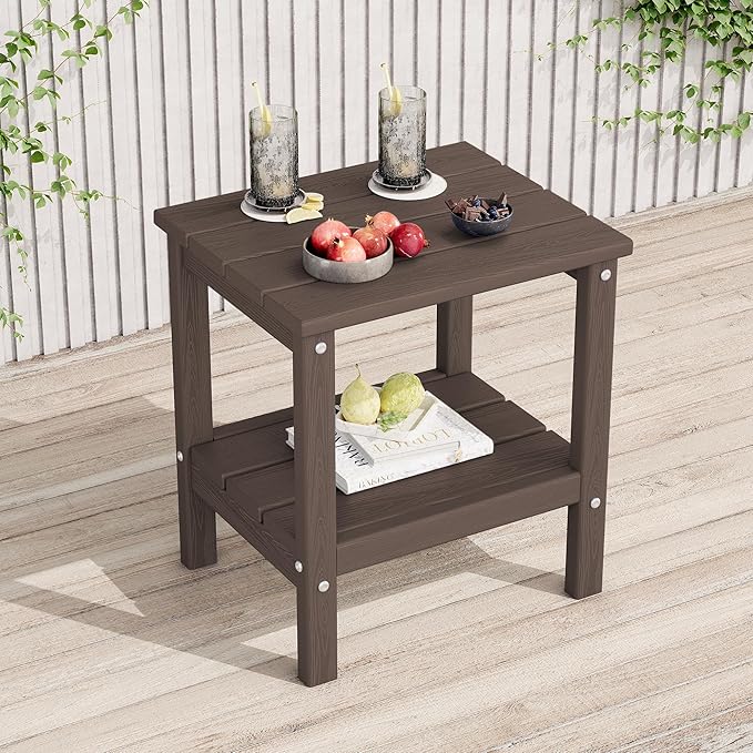 KINGYES 2-Tier Outdoor Side Table, HDPE All Weather Adirondack Patio Tables,Coffee