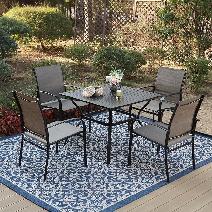 Outdoor Patio Square Dining Table, 37"x 37" Metal Slatted Tabletop with Adjustable Umbrella Hole - Photo 2