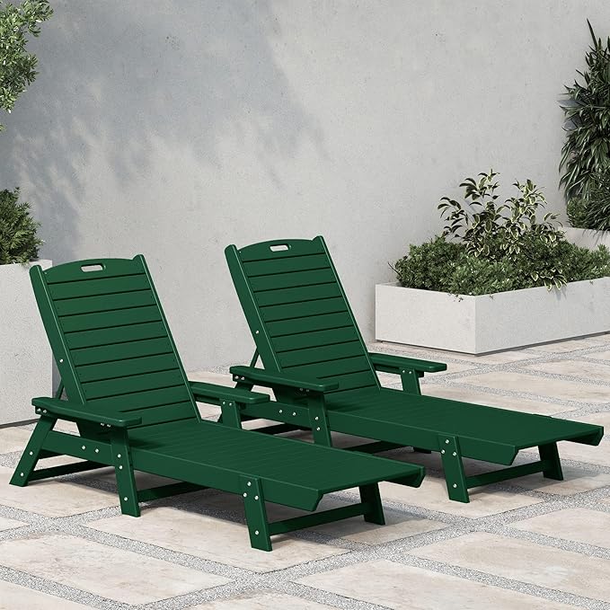 WestinTrends Malibu Poly Reclining Chaise Lounge (Set of 2) Dark Green