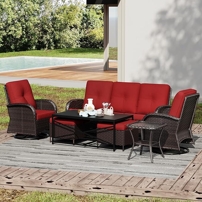 Joyside Wicker Patio Furniture Set, 7 Piece Outdoor Furniture Set with Thickened Cushions, High Back, Deep Seating - Photo 6