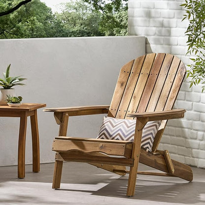 Outdoor Adirondack Chair, Acacia Wood with Slatted Back and Wide Armrests, Comfortable and Durable, Foldable Design for Deck, Backyard, Garden, Teak