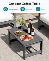 SERWALL 2 Pieces Single Cushioned Sofa Chair, Grey HDPE Outdoor Adirondack Lounge Armchair with Khaki Cushion - Photo 6