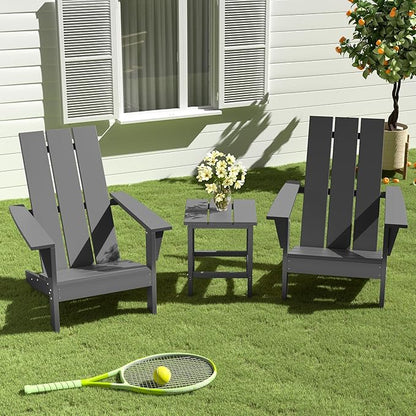 3 Pieces Adirondack Chair Set Outdoor Adirondack Chair Plastic HDPE All-Weather Adirondack Chairs Outdoor Fire Pit Chairs with Table for Deck Patio Garden（Grey）