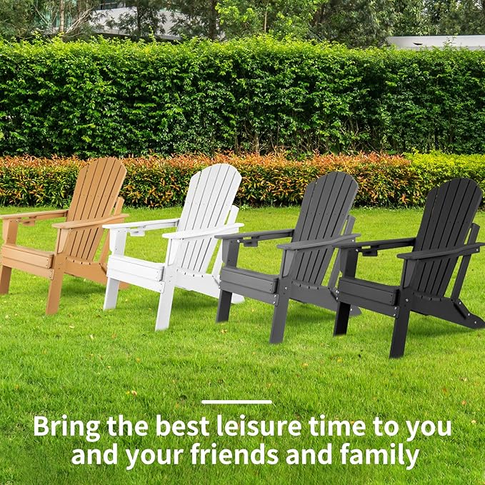 FUNBERRY Folding Adirondack Chair Set of 4, HDPE All Weather Fire Pit Chairs with Cup Holder for Outdoor
