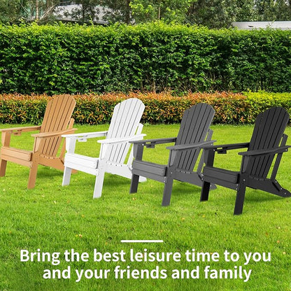 FUNBERRY Folding Adirondack Chair Set of 4, HDPE All Weather Fire Pit Chairs with Cup Holder for Outdoor