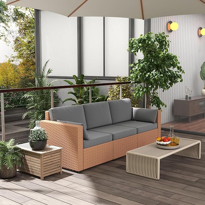 Outsunny Patio Couch PE Wicker Deep Seating Outdoor Sofa with Removable Cushions, 3 Seater Rattan Sofa - Photo 2