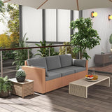 Outsunny Patio Couch PE Wicker Deep Seating Outdoor Sofa with Removable Cushions, 3 Seater Rattan Sofa - Photo 2