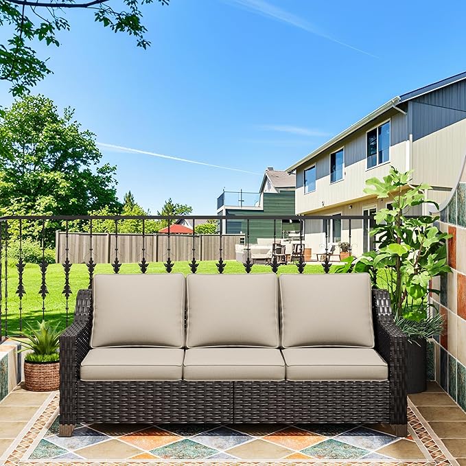 77'' Patio Sofa, All Weather Outdoor Rattan Wicker 3-Seat Sofa High Back Couch with Premium Cushions for Garden - Photo 6