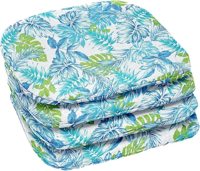 BrylaneHome Indoor/Outdoor Chair Pads (Set of 4) - 16" L x 15.6" W - Water, Stain & Fade Resistant - Blue Fern - Photo 1