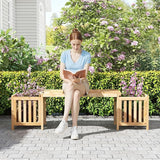 HAPPYGRILL Patio Wooden Bench with Planter, 2 Person Patio Bench with/ 2 Side Flower Box, Slot Design for Easy Assembly - Photo 9