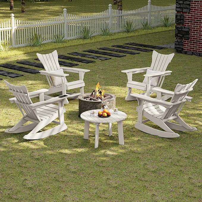 Outdoor Round Coffee Table, Adirondack Patio Coffee Table, Outdoor Large Side Table for Balcony Lawn (White)