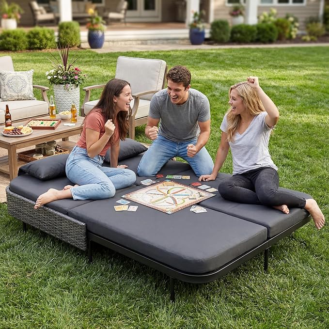 NICESOUL Double Chaise Lounge Outdoor, 51.2" Wide 2-Person Daybed with Independent Recline - Photo 4