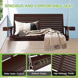 Real Relax Front Porch Swing, Wooden 2-Seater Outdoor Hanging Patio Swing Chair with Cup Holders - Photo 3