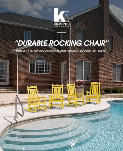 KINGYES HDPE Outdoor Rocking Chair Set of 4, All-Weather Poly Patio Rocking Chairs with 330lbs Support for Adults, Yellow