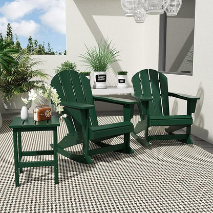 WO WESTIN OUTDOOR HDPE Laguna Outdoor Rocking Poly Adirondack Chair with Side Table 3-Piece Set, Dark Green