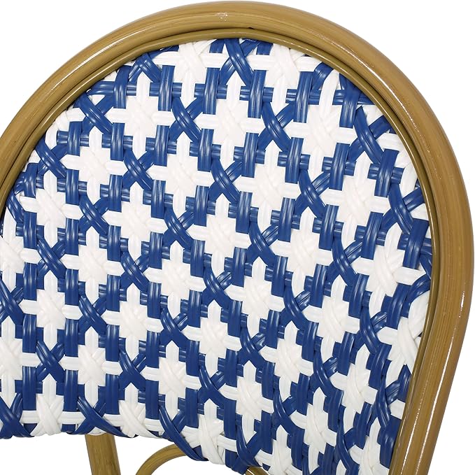 Christopher Knight Home Anastasia Outdoor French Bistro Chair (Set of 4), Blue + White + Bamboo Print Finish - Photo 4