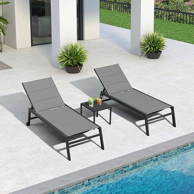 PURPLE LEAF Extra Large Outdoor Chaise Lounge 2 Pieces Aluminum Patio Lounge Chair with Wheels Reclining Chair for - Photo 3