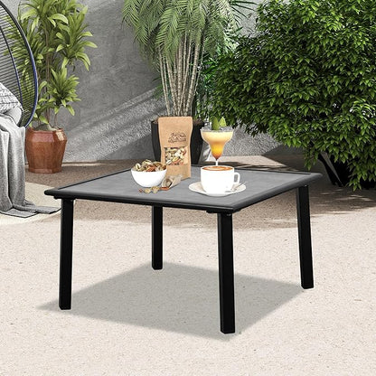 Domi Outdoor Low-Profile Side Table, Square End Table with Sturdy Metal Frame & All-Weather Resin Table Top, Patio Coffee Table for Garden, Backyard, Poolside, Deck, Grey (25.6” L x 25.6” W x 15” H)