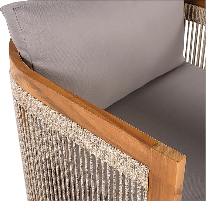 Merax Acacia Wood Outdoor Club Chair, Woven Rope Accents Design, Wooden Patio Accent Chair - Photo 9