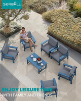 SERWALL HDPE Outdoor Furniture Set, 7 Piece All Weather Wood-Like Outdoor Sofa Sectional Couch - Photo 9