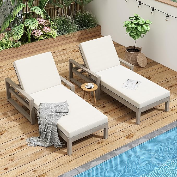 Outdoor Lounge Chairs, 6-Position Patio Chaise Lounge with Cushion & Adjustable Backrest for Backyard, Deck - Photo 1