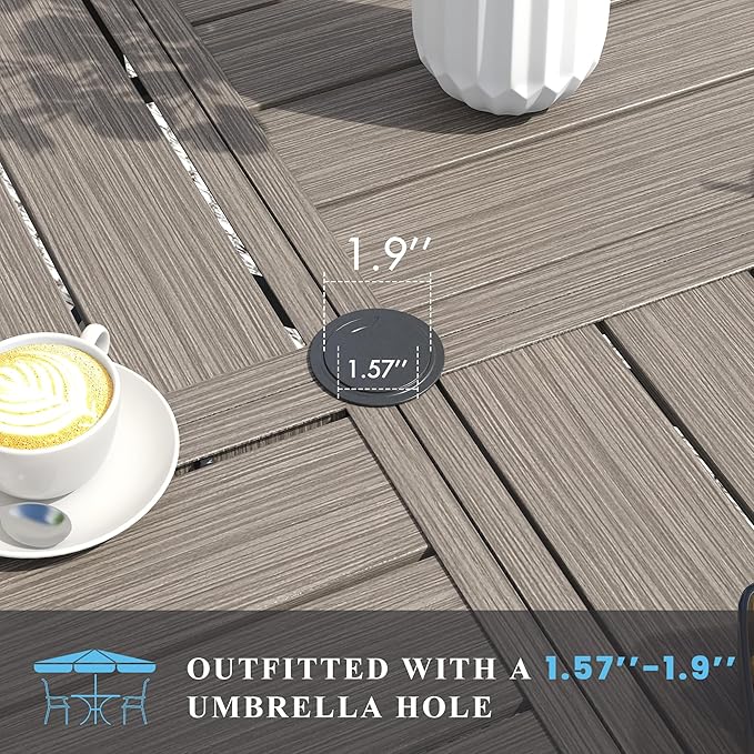 VICLLAX 53" Round Patio Table with Umbrella Hole, All Weather Metal Outdoor Dining Table for 6-8, Outside Table for Lawn Garden, Grey Wood-Grain Finish