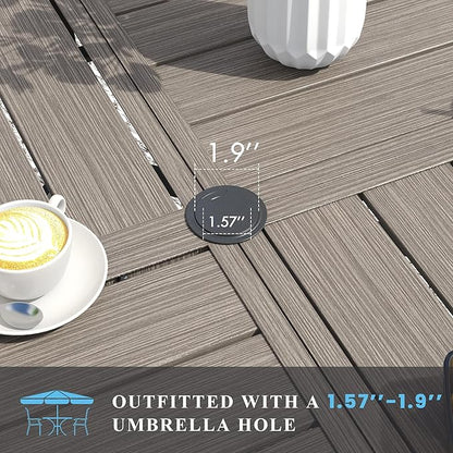 VICLLAX 53" Round Patio Table with Umbrella Hole, All Weather Metal Outdoor Dining Table for 6-8, Outside Table for Lawn Garden, Grey Wood-Grain Finish