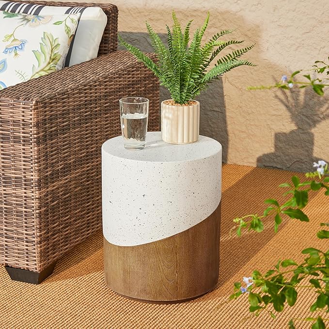 Giltzhome 17.25" H Decorative Garden Stool Set of 2, Faux Terrazzo End Table Planter Stand Accent Table for Garden Patio Lawn Home Indoor Outdoor,White