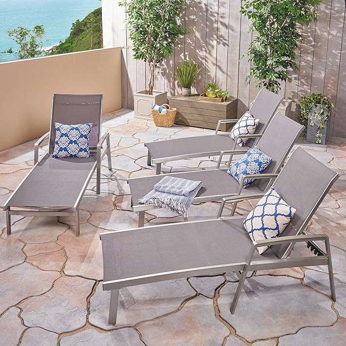 Christopher Knight Home Joy Outdoor Mesh and Aluminum Chaise Lounge (Set of 4), Gray - Photo 2