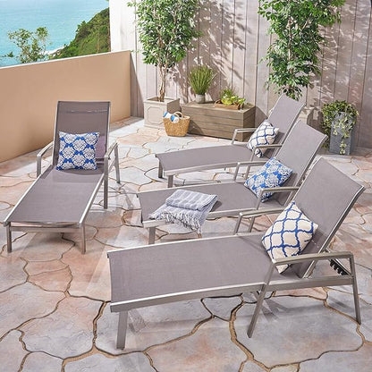 Christopher Knight Home Joy Outdoor Mesh and Aluminum Chaise Lounge (Set of 4), Gray