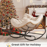 SWITTE Outdoor Papasan Rocking Chair with Adjustable Footrest, Oversized Wicker Zero-Gravity Chair with Cushion - Photo 3