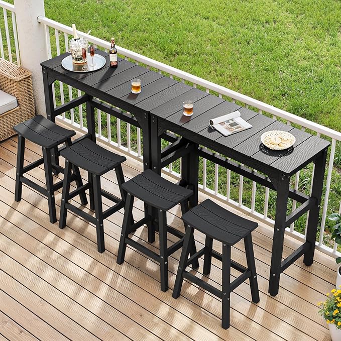 3 Piece Outdoor Bar Set, 42" Rectangular Pub Height High Top Bar Table & 2 Outdoor Bar Stools for Patio, Garden - Photo 2
